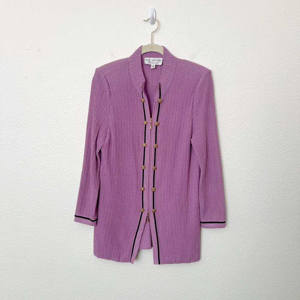 St. John Collection Lavender Purple Knit Blazer with Black Trim